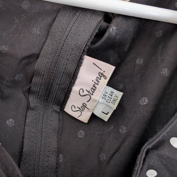 Vintage Stop Staring Polka Dot Black and White 50's House Dress Sz L Pin Up Belt - Picture 5 of 6